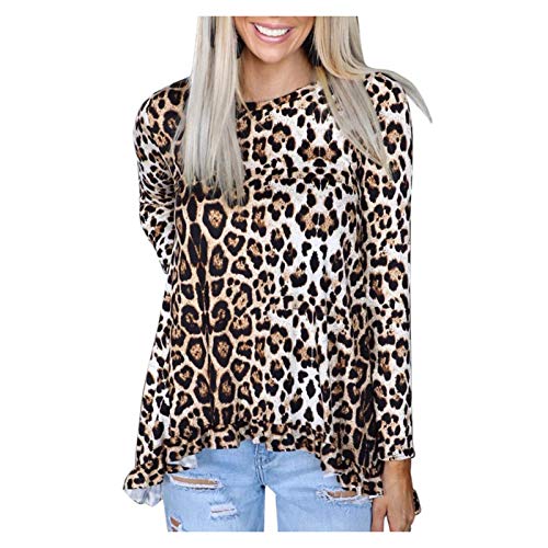 YANFANG Jersey de Cuello Alto de Manga Larga con Estampado de Leopardo para Mujer sin Capucha Talla Grande Casual