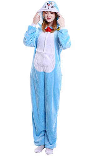 YAOMEI Adulto Unisexo Onesies Kigurumi Pijamas, Mujer Hombres Traje Disfraz Animal Pyjamas, Ropa de Dormir Halloween Cosplay Navidad Animales de Vestuario (XL, Doraemon)