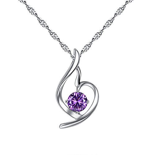 YAZILIND Encantador Plateado Plata Mujeres Diamante Eterno Amor Coraz¨®n Colgante, Collar con Elementos de circonio para Regalo de joyer¨ªa de d¨ªa de Las Madres de Las Mujeres de Color p¨²rpura