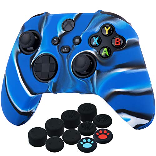 YoRHa Silicona Espesar Funda Piel Carcasas Cubierta para Xbox Series X/S Mando x 1 (Azul Camuflaje) con Agarres para el Pulgar x 10