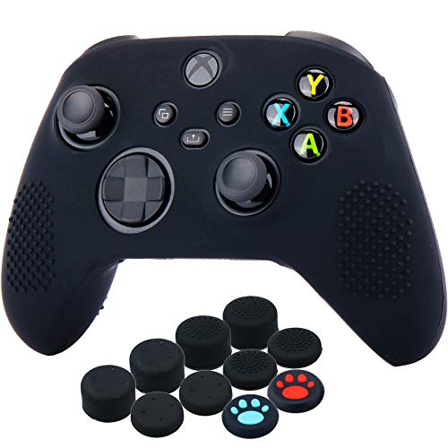 YoRHa Silicona Funda Piel Carcasas Cubierta para Xbox Series X/S Mando x 1 (Negro) con Agarres para el Pulgar x 10