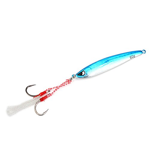 Zer one Láser Metal Jigging Plomo Mar Pesca Señuelos Duros Kits Gusano Cebo Duro Cebo Artificial Señuelos Crankbaits Anzuelos Cebo para la Pesca(Azul)