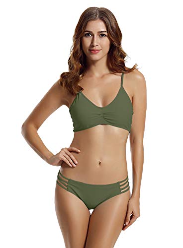 zeraca - Traje de baño para mujer con tirantes y espalda cruzada para mujer (FBA) - Verde - 44-46