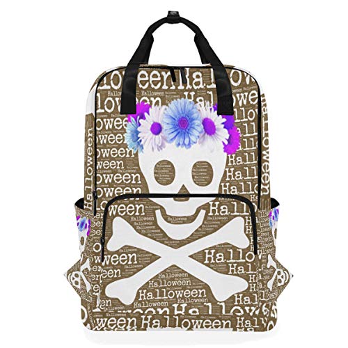 ZOMOY Mochilas，Ilustración Floral del cráneo Coronado en Halloween，Nuevo portátil Informal Ligero Mochila de Lona Colegio Viaje Bolsa de Hombro Camping Escalada Senderismo Bolsas