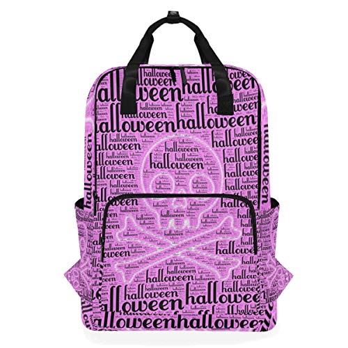 ZOMOY Mochilas，Imagen de Icono de Calavera de Palabras de Halloween，Nuevo portátil Informal Ligero Mochila de Lona Colegio Viaje Bolsa de Hombro Camping Escalada Senderismo Bolsas