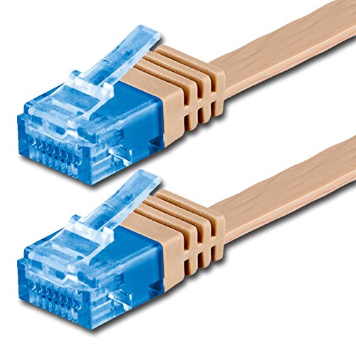 15m - CAT6a Cable de Red Plano (500 MHz) marrón Claro - 1 Pieza - Extra Alto Rendimiento DE Datos - 15m hasta 10 GB/s Piso Flaco Compatible con CAT5 CAT6 CAT7 CAT8 compatibles Cinta Internet