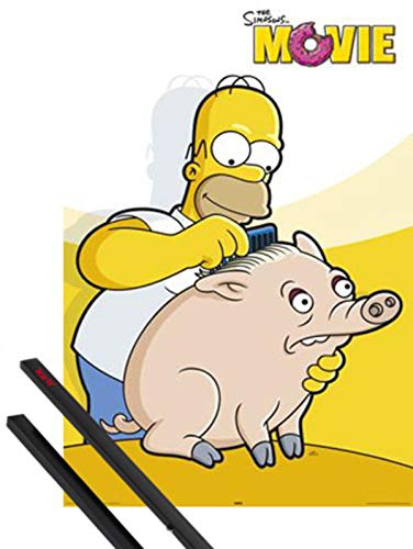 1art1 Los Simpson Póster (91x61 cm) Homer, Piggy Y 1 Lote De 2 Varillas Negras