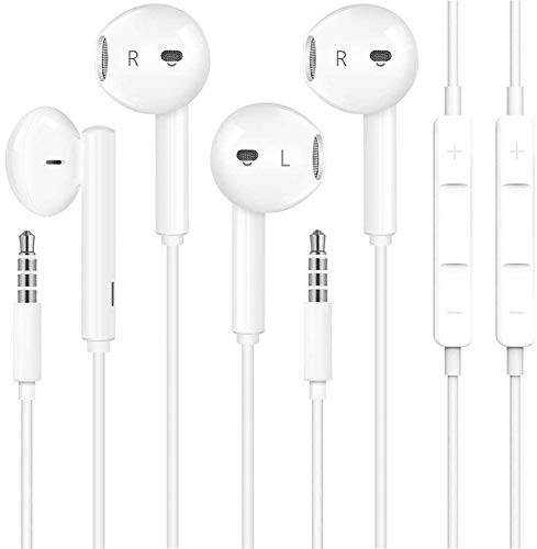 【2 Pares】 Auriculares para iPhone 6 con de 3,5mm con Micrófono y Control de Volume in-Ear Sonido Estéreo Auricularescon Cancelación de Ruido para iPhone 6/6s, Samsung, Android y de 3,5 mm Auriculares