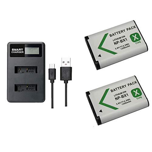 2 Piezas 1350mAh NP-BX1 NPBX1 BX1 batería con LCD Cargador de batería Dual para Sony ZV1 DSC-RX100 IV RX10 II RX1 HX300 WX300 WX500