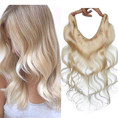 20"(50cm) SEGO Extensiones Rizadas de Pelo Natural con Hilo Invisible sin Clip [#60 Rubio Platino] Cabello Humano 100% Remy Ajustable (70g)