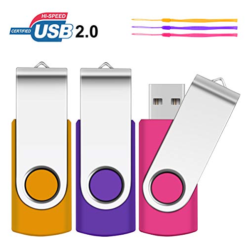 2GB Memoria Flash USB, SRVR 3Pack USB2.0 Unidades de Pulgar Giratorias Almacenamiento de Datos Unidad Jump Unidad Zip Tarjetas de Memoria Dispositivos Externos con Indicador LED (3 Colores)