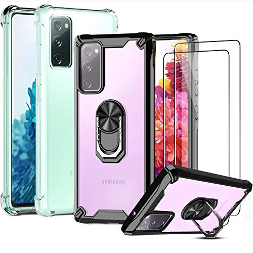 [4 PCS] IMBZBK 2pcs Funda para Samsung Galaxy S20 FE 4G&5G + 2pcs Protector Pantalla Cristal Templado, [opción múltiple] [Anti-caída] Caja del teléfono con anillo de metal giratorio & Transparente TPU