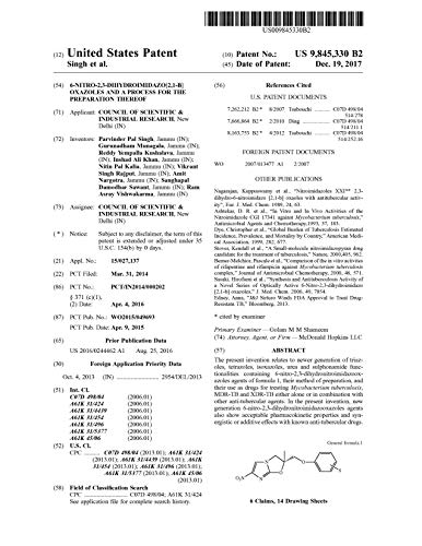 6-nitro-2,3-dihydroimidazo[2,1-b]oxazoles and a process for the preparation thereof: United States Patent 9845330 (English Edition)