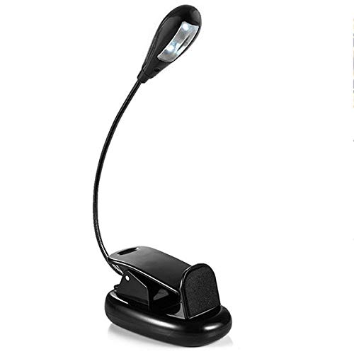 AFUNTA LED Libro de Lectura de luz y Atril 2 Bombillas / Batería Recargable de baja Energía y USB Cable de Carga Incluido, Luz Diurna, Flexo de Pinza para Lectura y Estudio, Lámpara de Escritorio con Pinza (Negro)