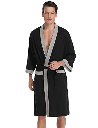 Aibrou Unisex Albornoz Mujer Hombre Primavera Verano Batas y Kimonos Invierno con Cinturón, Muy Suave Cómodo Fino Ligero y Agradable para Hombre o Mujer