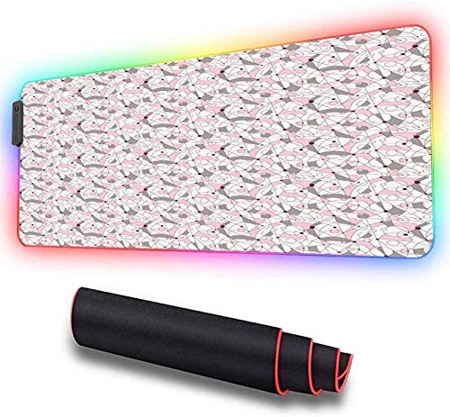 Alfombrilla de ratón LED RGB para juegos, cuadrícula de formas geométricas aleatorias ratón RGB extendida ideal para movimientos más rápidos del ratón - Base de goma antideslizante 800x300x30mm