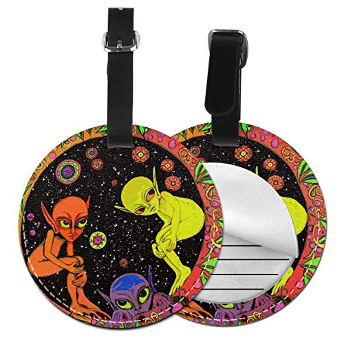 Aliens Psicodélico Trippy Arte Personalizado Cuero De Lujo Maleta Etiqueta Conjunto De Accesorios De Viaje Redondo Etiquetas De Equipaje