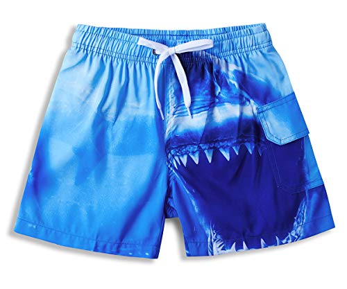 ALISISTER Bañador Niño 3-4 Años 3D Cool Impresión de Tiburón Pantalones Cortos de Natación de Secado Rápido Summer Beach Board Traje de Baño