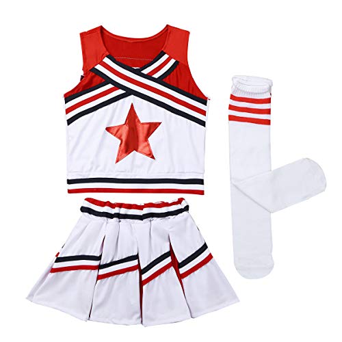 Alvivi Traje de Porrista Danza Hip Hop Jazz Baile para Niña Disfraz de Animadora Fútibol Chica 3Pcs Ropa Conjuntos de Deporte Niñas para Fiesta Cosplay Rojo 5-6 años