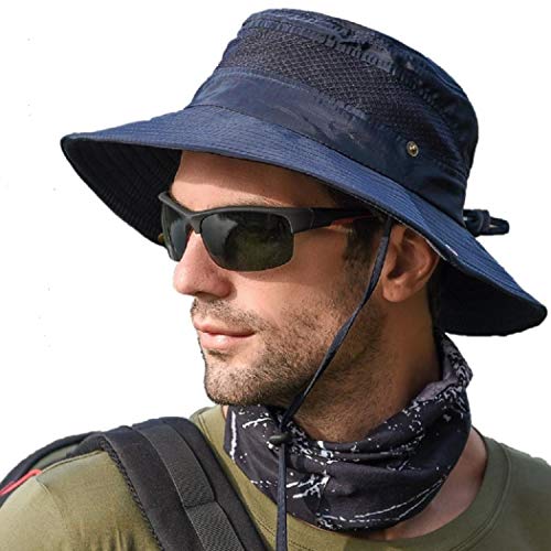 anaoo Sombrero Hombre Gorra de Verano Sombrero Pesca del Sol Gorra al Aire Libre Sombrero Playa Hombre Plegable De ala Ancha Protección UV, Color Azul Fuerte