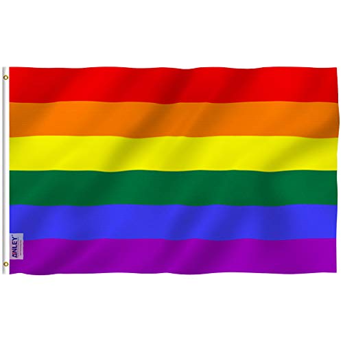 Anley Fly Breeze 3x5 Foot Rainbow Flag - Color Vivo y Resistente a la decoloración UV - Encabezado de Lienzo y Doble Costura - Banderas del Orgullo Gay Poliéster con Arandelas de latón 3 X 5 pies