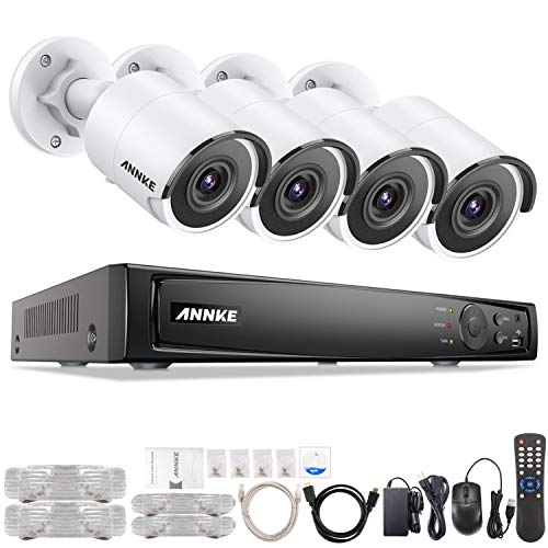 ANNKE C800 Bullet 4K Ultra HD PoE Kit de Videovigilancia Red 8CH 4K NVR sin Disco Duro y 4 Cámaras de Vigilancia Sistema APP Alerta Acceso Remoto - sin HDD