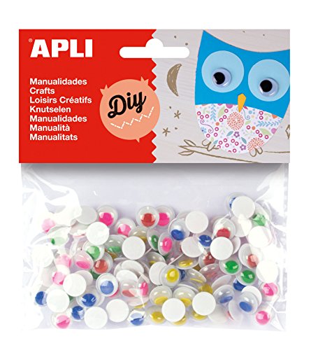 APLI - Bolsa ojos móviles pupila color redondos adhesivos, 100 uds