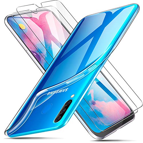 AROYI Funda + 2 X Protector de Pantalla para Samsung Galaxy M30, Transparente TPU Silicona Carcasa, Anti-Choques/Arañazos Flexible Case Cover para Samsung Galaxy M30