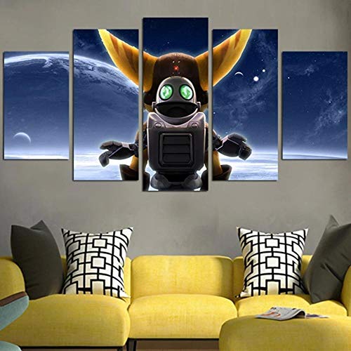 Arts – 5 Piezas De Lienzo De Arte De Pared Ratchet & Clank Explore La Galaxia Cuadros De Lienzo Moderno Giclée para Decoración del Hogar (Tamaño Grande 200 X 100 Cm)