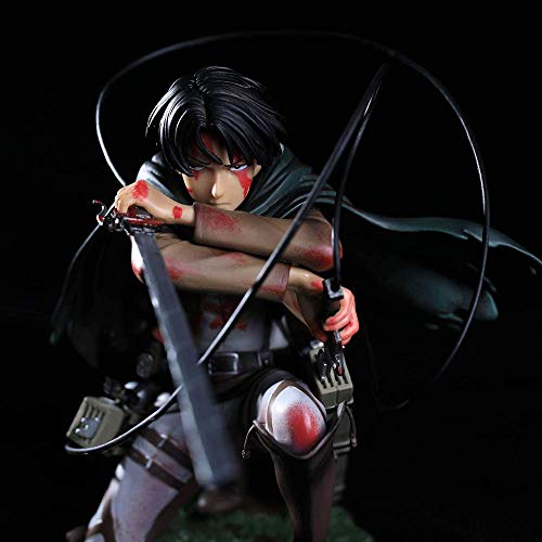 Attack on Titan Figura de acción, figura de Levi · Ackerman de 7.1 pulgadas, versión de batalla sangrienta, postura de lucha de medio arrodillamiento, modelo de anime de material de PVC para adornos