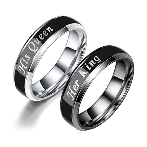 AueDsa Anillos de Compromiso Hombre y Mujer 2 Pc Cambio de Color Temperatura Anillo Grabado Her King&His Queen Anillos Compromiso Acero Inoxidable Plata Negro Talla Mujer 12 & Hombre 9,5