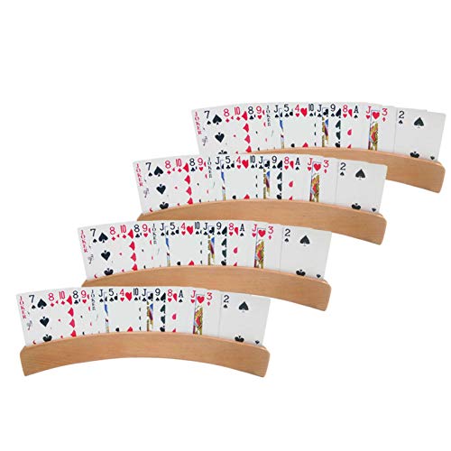 Awayhall Soporte para Naipes, 4 Piezas Soporte para Juego De Cartas, Titular De Naipes De Madera Porta Tarjetas ARC Playing Cards Portatarjetas Curvo para Juegos