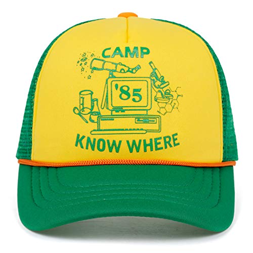 BAJSKD Primavera Y Verano Gorra De Beisbol Cosas Dustin Hat Retro Mesh Trucker Cap Amarillo Verde 85 Saber Dónde Gorra Ajustable Regalo Halloween