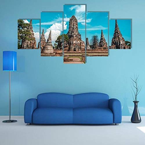 BDFDF Cuadro En Lienzo Impresión 5 Piezas Artística Lienzo Decoracion De Pared del Hogar Ruinas Históricas De La Antigua Ciudad De Tailandia Carteles Pintura 5 Cuadros Arte Creativos