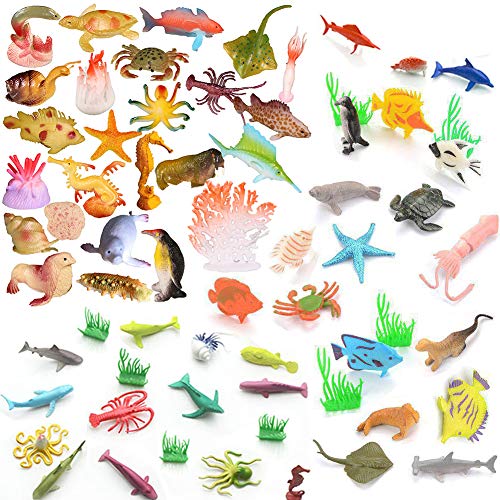 BESTZY 66pcs Animales de Juguete Mini Figuras Marinos Plástico Fauna Submarina Realista para Jugar en el Baño Fiesta Educativa Mar