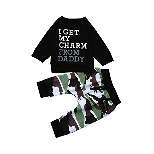 BHYDRY Chico Carta NiñIto Niños Camiseta del Bebé De Las Tapas + Pantalones De Camuflaje Conjuntos De Ropa Trajes(Negro,110)