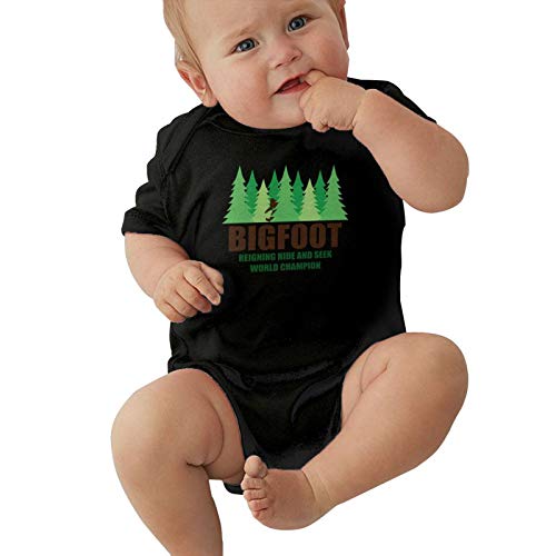 Bigfoot Sasquatch Hide and Seek World Champion Baby Jersey Bodysuit Baby Boys Girls Romper Infant Funny Bodysuit Outfit 0-24 Months Black 12m