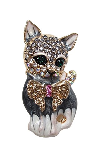 bijouxmodefashion Broche Diseño Gato con Lazo Insignia múltiples Elementos estrás Cristal