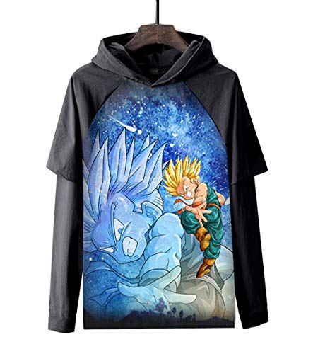 BOBD-DW Sudaderas Hombres Anime con Capucha Sweater Figura Camiseta De Anime Mangas Largas Dragon Ball Son Gohan 3D Anime Falso Dos Camisetas De Manga Larga XXL