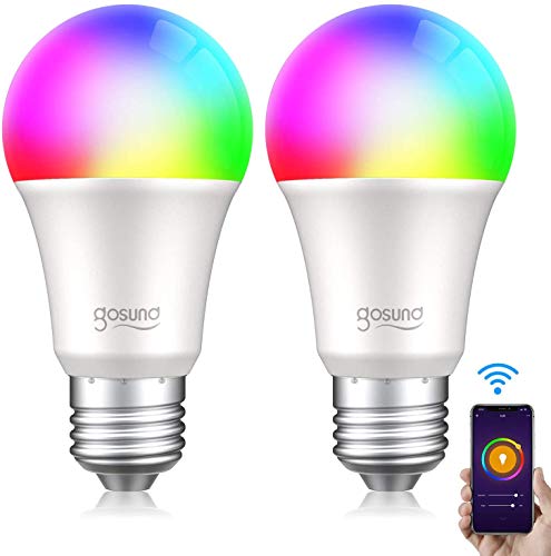 Bombilla LED E27 Inteligente WiFi, Gosund Luces Cálidas RGB Lámpara Luz 8W/800 Lúmenes, Smart Bulb Control por Voz/Remoto, Múlti-Colores Regulable, Equivale 75W para Ahorrar Energía, 2pcs