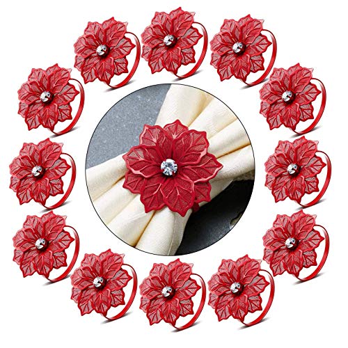 boyigog Ahueca hacia Fuera Rose Servilleteros de Aro, Juego de 12 servilletas de Alta Gama Rings Fiesta de Navidad y Decoración Hermoso Y Elegante (Gran Rojo)