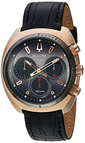 Bulova Curv Collection 98A156 - Reloj analógico de cuarzo para hombre, acero inoxidable, correa de piel y cocodrilo, color negro, 22 (modelo: 98A156)