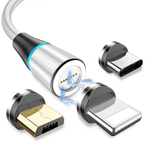 Cable USB Magnético, RAVIAD 2M Nylon Multi Cargador Magnetico Micro USB Tipo C Carga y Sincronización Cable Cargador iman Compatible con Android Galaxy, Huawei, Honor, LG, Kindle