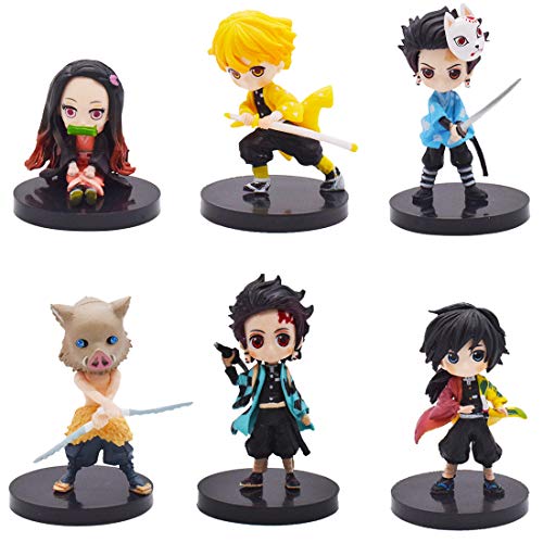 Cake Topper -YUESEN 6pcs Demon Slayer Mini Juego de Figuras Niños Mini Juguetes Baby Shower Fiesta de cumpleaños Pastel Decoración Suministros