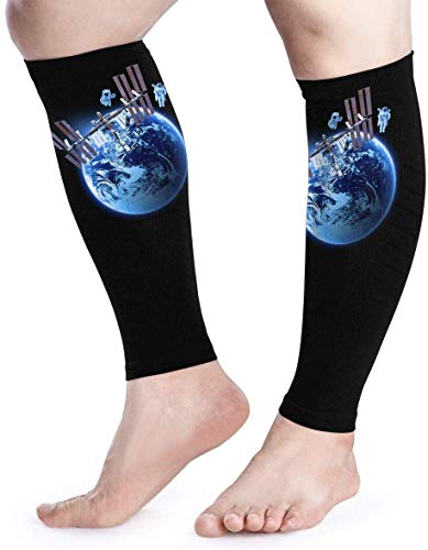 Calf Compression Sleeve for Men & Women, Premium Leg Compression Socks for Shin Splints and Varicose Veins, Elastic Footless Sleeve for Running, Cycling, Travel & Recovery, Space Art Fashion2763