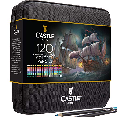 Castle Art Supplies - Set de 120 piezas de lápices de colores con cremallera para todos los artistas Colores de calidad y lápices de colores de alta calidad para mezclar y estuche de viaje