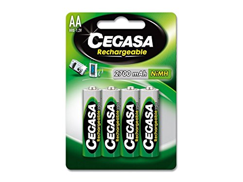 CEGASA Rechargeable - Pack 4 Pilas HR6 2700 mAh, Color Verde