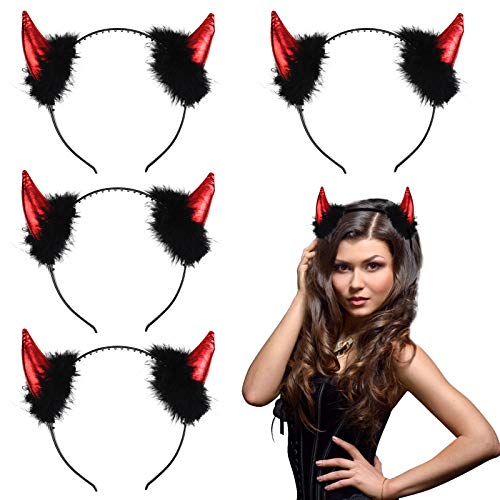 CINVEED Disfraz de Cuernos de Diablo de Halloween, Cuerno de Diablo Pelo Aro Rojo Accesorios Cosplay para Disfraz de Mujer Masquerade y Carnaval