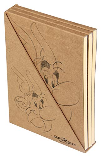 Clairefontaine 812939C - Lote de 3 bloques encolados"Astérix Crayonés Kraft", incluye 80 páginas, color marfil 12 x 8,5 cm, tapa kraft visual surtidos