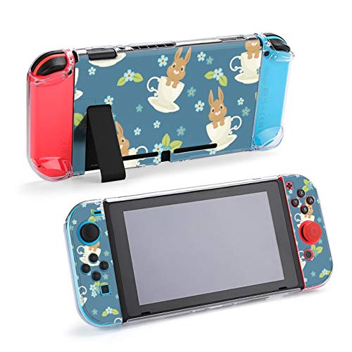 Conejo Conejito Sentado en una Taza con Flores Alrededor de la Caja Funda Protectora acoplable para Nintendo Switch y Joy-con Controller